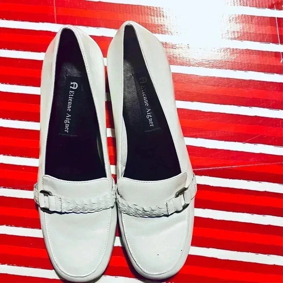 White Etienne Aigner Leather Loafers, Size 7 - Picture 6 of 6